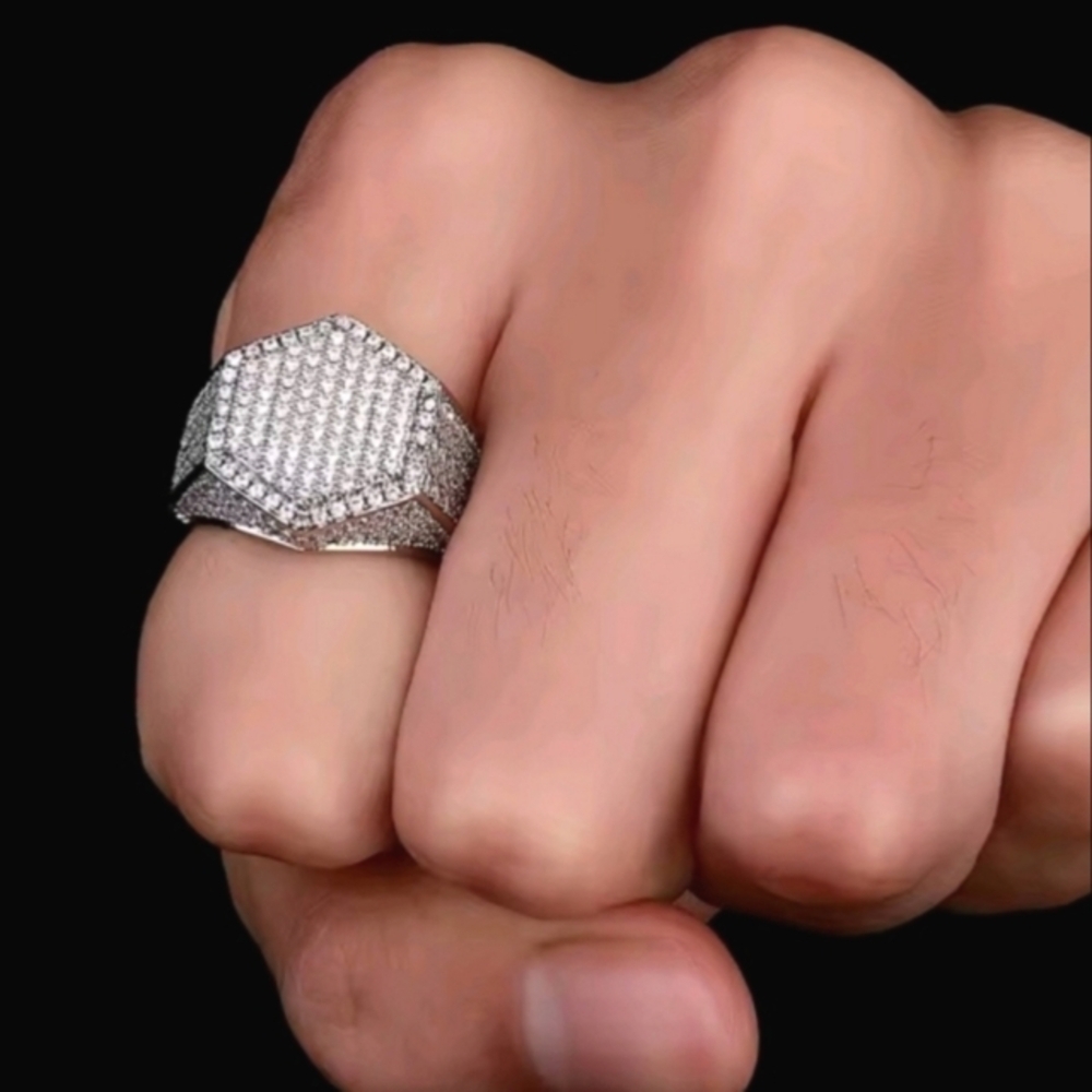 Classic Silver Hexagonal Men's Ring Sz 13